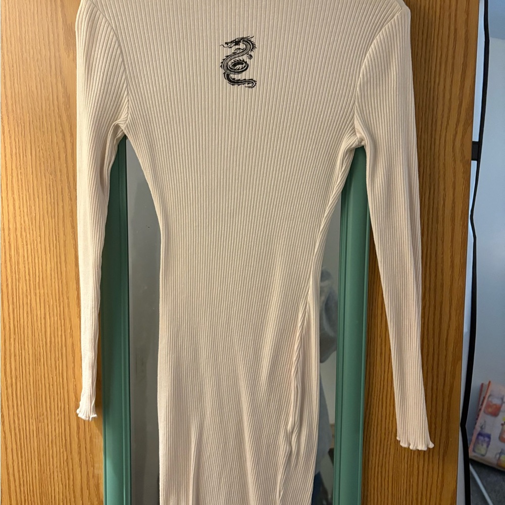 Azazie Cream Long Sleeve Dress with Dragon Detail